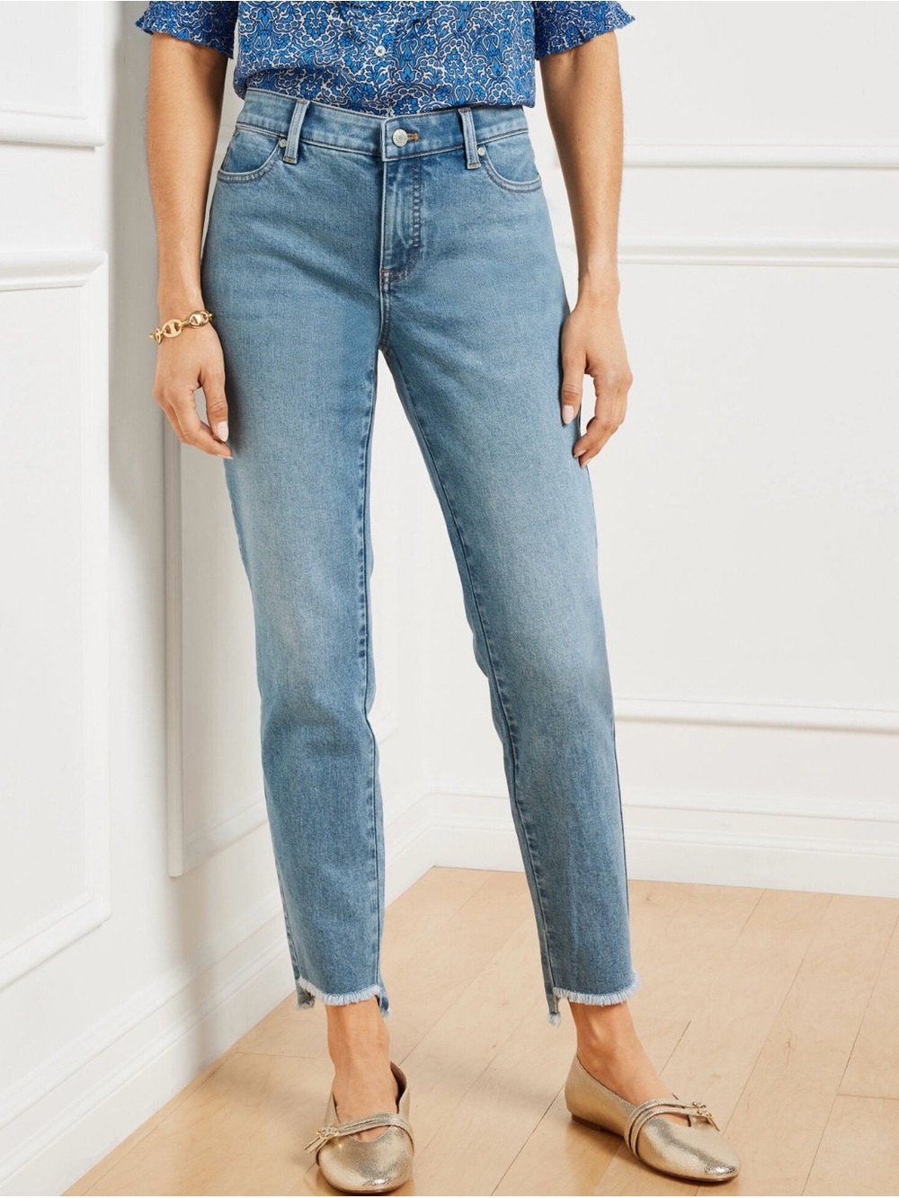 Talbots Sim Ankle Step Hem Straight Jeans Marea Wash Size 8 Long Tall